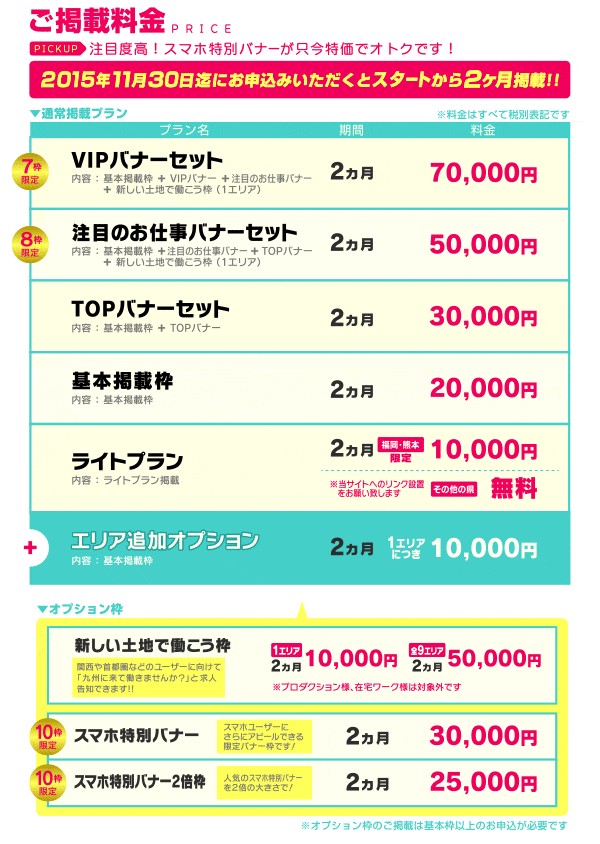九州版　料金表
