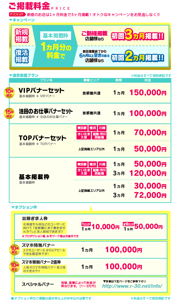 首都圏版 料金表