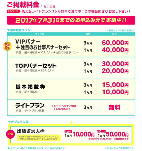 東北版　料金表
